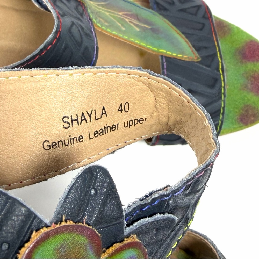 L’Artiste Spring Step Shayla Floral Leather Wedge Sandals Sz 40 9-9.5 - Picture 5 of 10